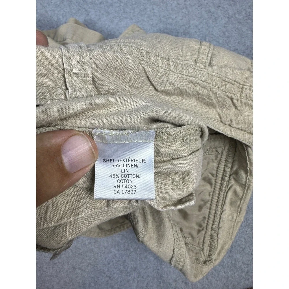 Banana Republic Cropped Cargo Pants Women's 8 Tan Linen Cotton High‎ Rise Casual